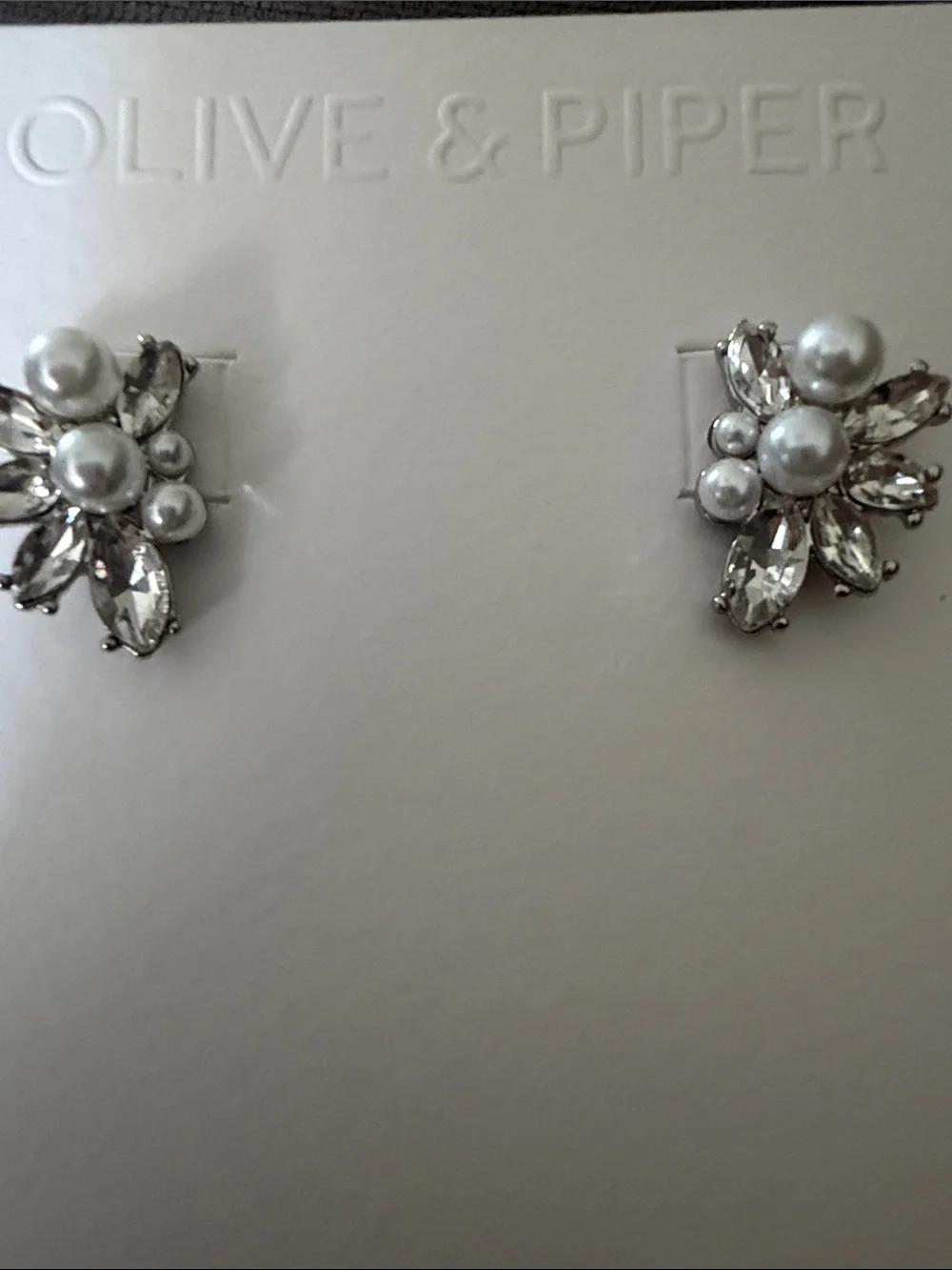 Olive & Piper Pearl and Crystal Cluster Stud Earrings - Silver Tone